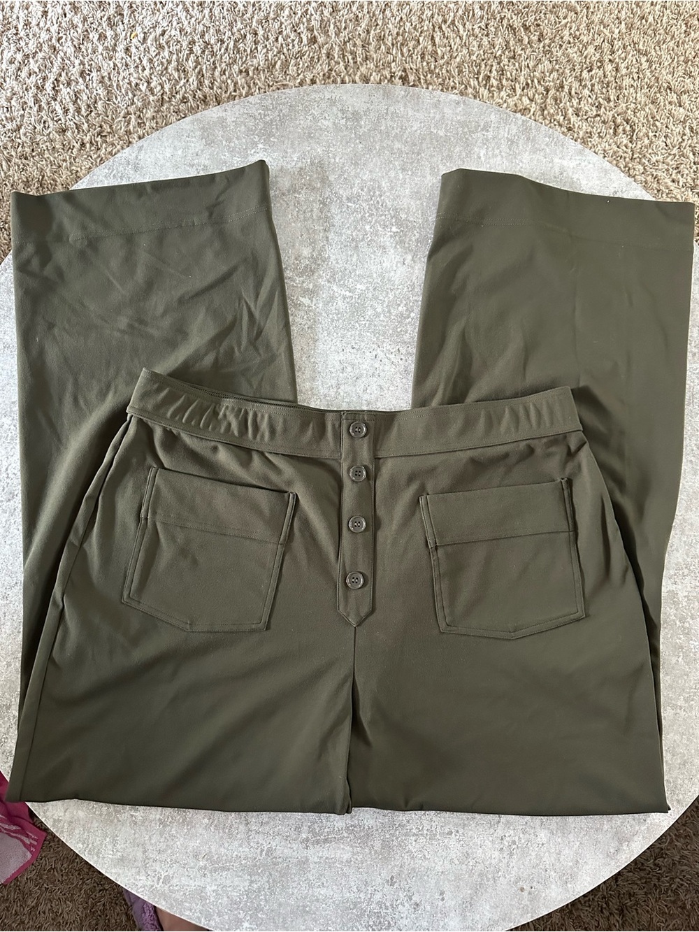 Olive Green Button-Front Wide Leg Pants